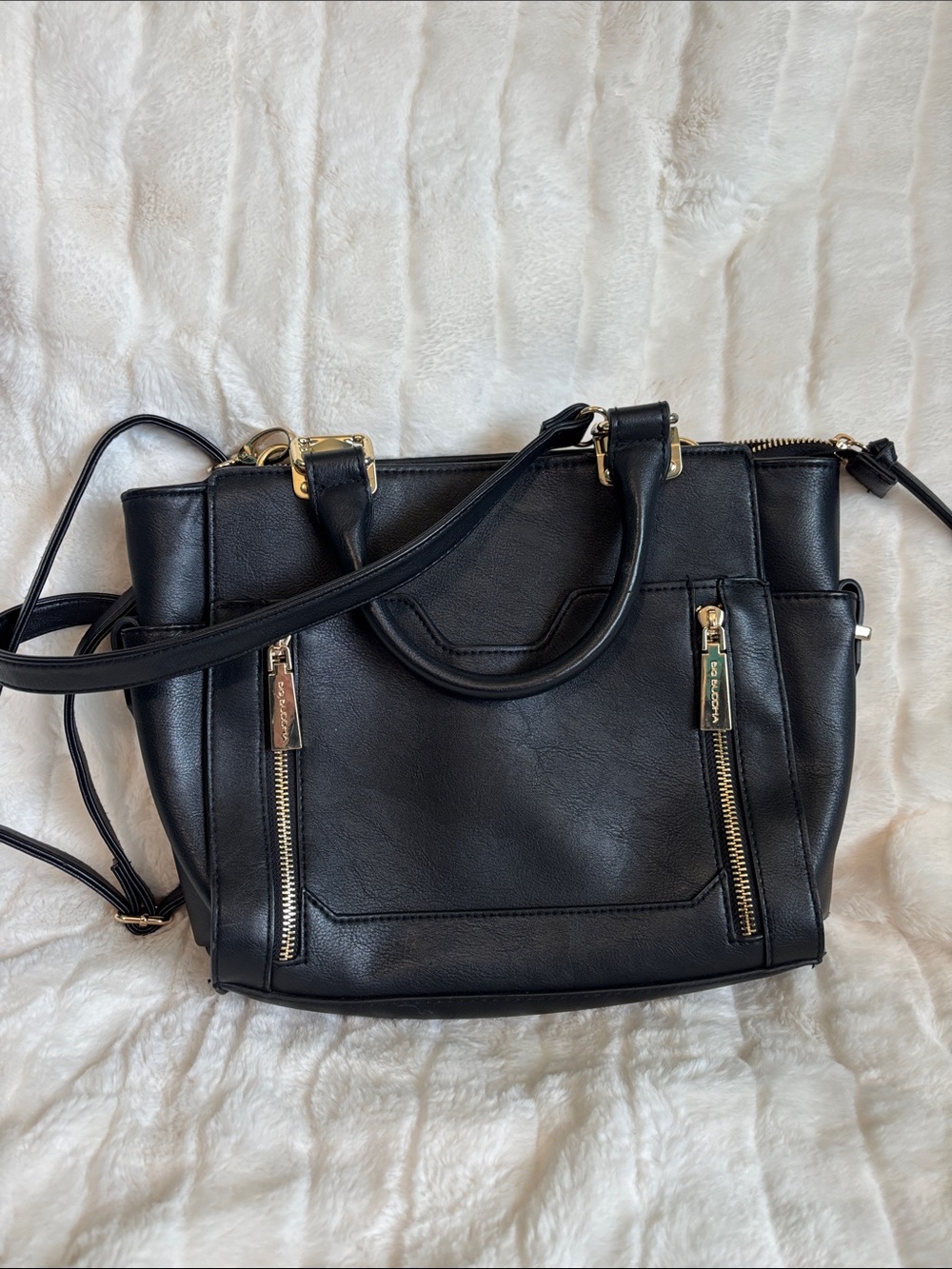 Big Buddha Black Shoulder Bag with Gold Hardware